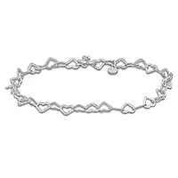 5mm Heart Polished And Satin Link Chain Bracelet in Sterling Silver- 7.25 inch