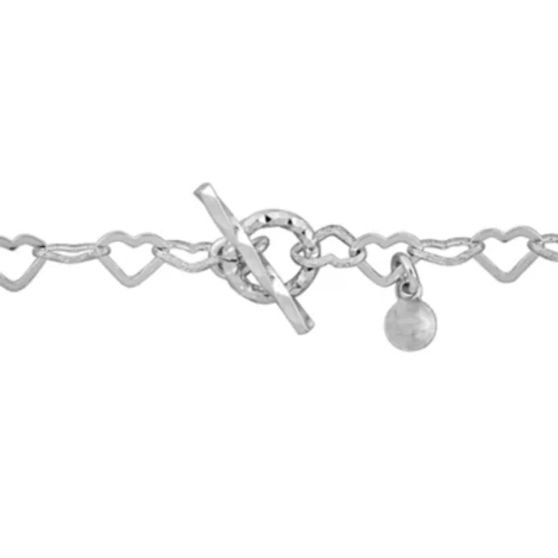 5mm Heart Polished And Satin Link Chain Bracelet in Sterling Silver- 7.25 inch