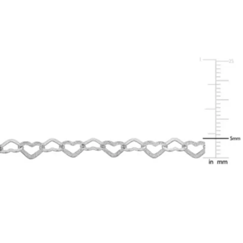 5mm Heart Polished And Satin Link Chain Bracelet in Sterling Silver- 7.25 inch