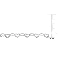 5mm Heart Polished And Satin Link Chain Bracelet in Sterling Silver- 7.25 inch
