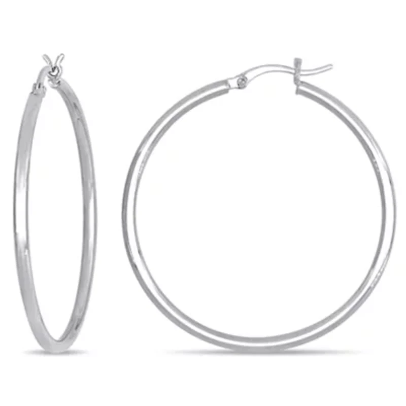 40x2mm Hoop Earrings in 10K White Gold
