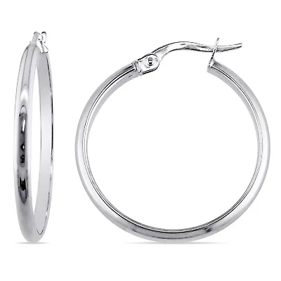 25mm Polished Hoop Earrings in 10K White Gold