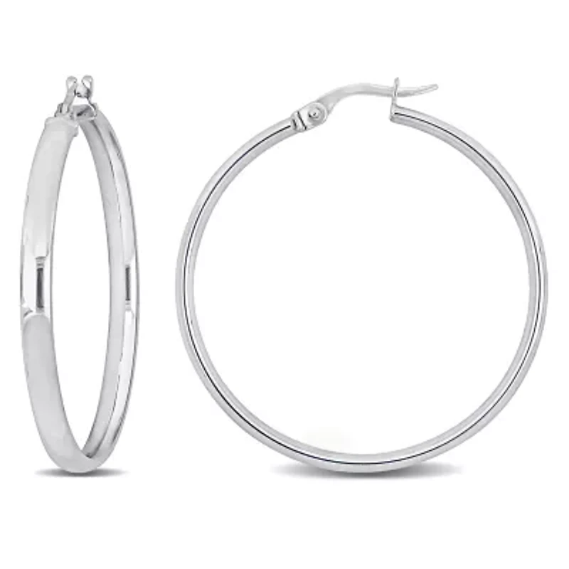 35.5mm Flat Edge Hoop Earrings in 14K White Gold