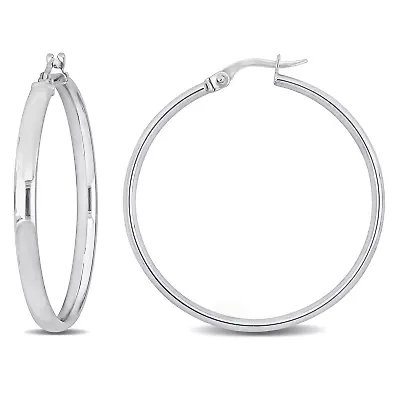 35.5mm Flat Edge Hoop Earrings in 14K White Gold