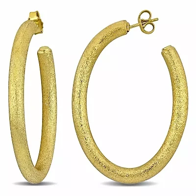 49mm Oval Hoop Satin Finish Earrings in 14K Yellow Gold