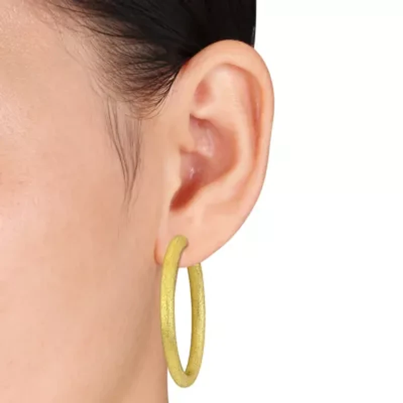 49mm Oval Hoop Satin Finish Earrings in 14K Yellow Gold
