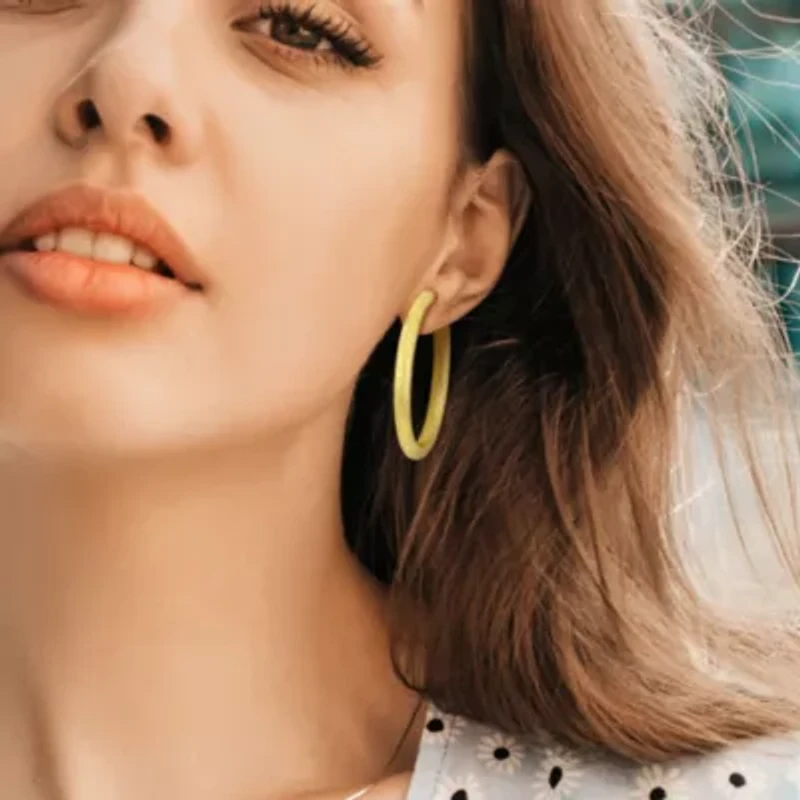 49mm Oval Hoop Satin Finish Earrings in 14K Yellow Gold