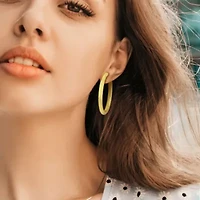 49mm Oval Hoop Satin Finish Earrings in 14K Yellow Gold