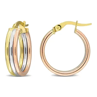 18mm Triple-Row Hoop Earrings in 14K 3-Tone Gold