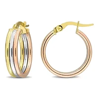 18mm Triple-Row Hoop Earrings in 14K 3-Tone Gold