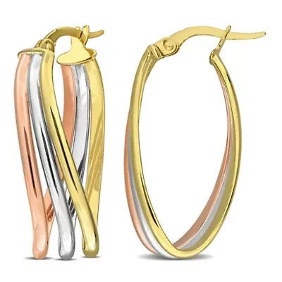 Triple Oval Twist Hoop Earrings in 10K 3-Tone Gold