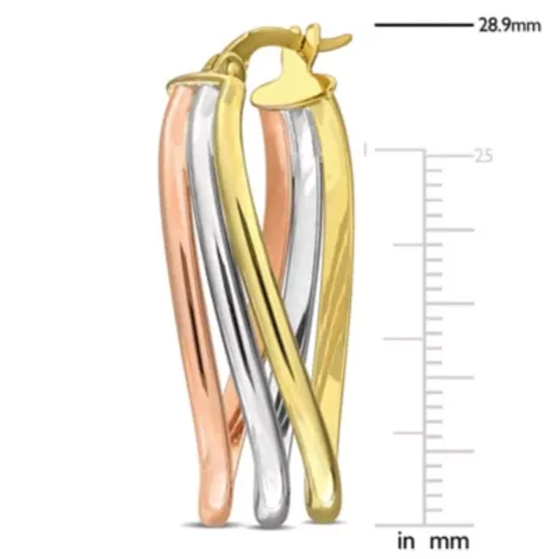 Triple Oval Twist Hoop Earrings in 10K 3-Tone Gold