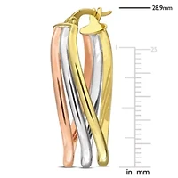 Triple Oval Twist Hoop Earrings in 10K 3-Tone Gold