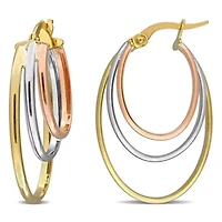 Triple Layered Hoop Earrings in 10K 3-Tone Gold