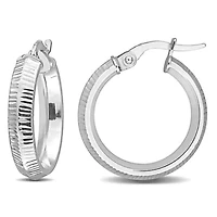 19mm Hoop Wide Ribbed Earrings in 10K White Gold