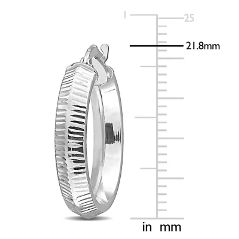 19mm Hoop Wide Ribbed Earrings in 10K White Gold