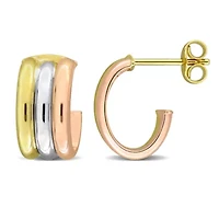 Triple C-Hoop Earrings in 10K 3-Tone Gold
