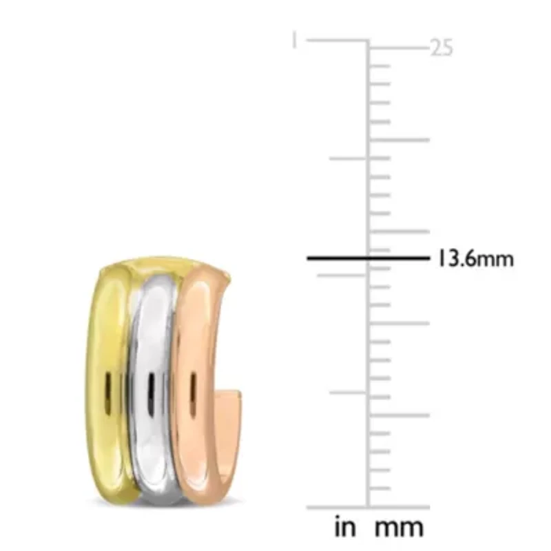 Triple C-Hoop Earrings in 10K 3-Tone Gold