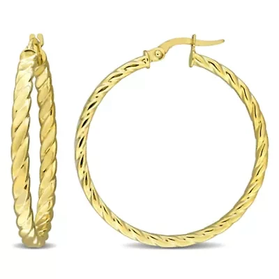 34mm Twist Hoop Earrings in 10K Yellow Gold