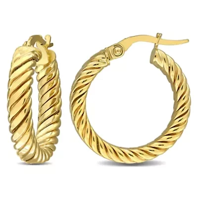 20mm Textured Hoop Earrings in 10K Yellow Gold