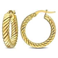 20mm Textured Hoop Earrings in 10K Yellow Gold