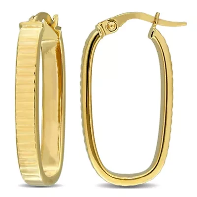Ribbed Rounded Rectangle Hoop Earrings in 10K Yellow Gold