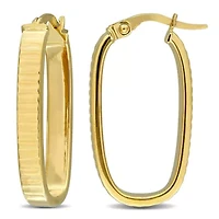 Ribbed Rounded Rectangle Hoop Earrings in 10K Yellow Gold