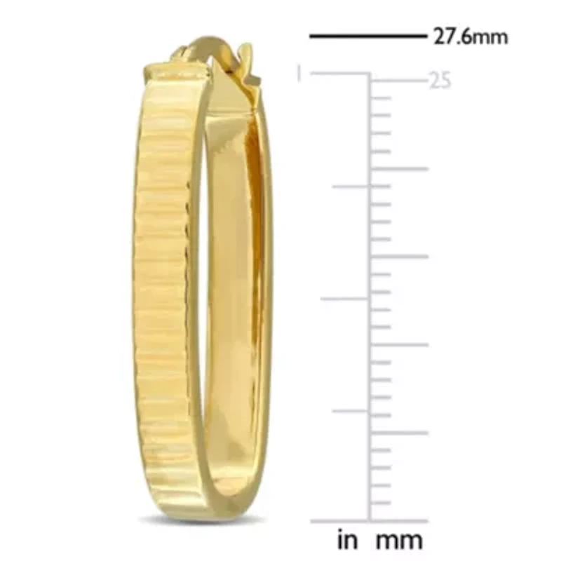 Ribbed Rounded Rectangle Hoop Earrings in 10K Yellow Gold