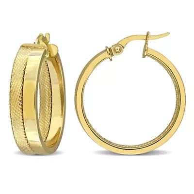 23mm Half-Textured Hoop Earrings in 10K Yellow Gold