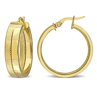 23mm Half-Textured Hoop Earrings in 10K Yellow Gold