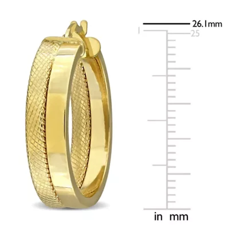 23mm Half-Textured Hoop Earrings in 10K Yellow Gold