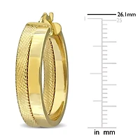 23mm Half-Textured Hoop Earrings in 10K Yellow Gold