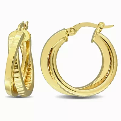 Crossover Double Hoop Earrings in 10K Yellow Gold
