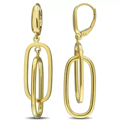 Interconnected Rounded Rectangle Drop Earrings in 10K Yellow Gold