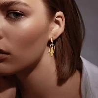 Interconnected Rounded Rectangle Drop Earrings in 10K Yellow Gold