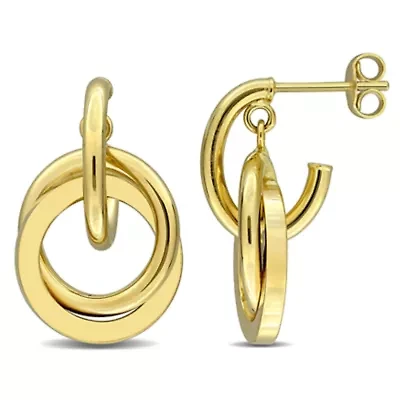 Double Open Circle Drop Earrings in 10K Yellow Gold