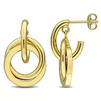 Double Open Circle Drop Earrings in 10K Yellow Gold
