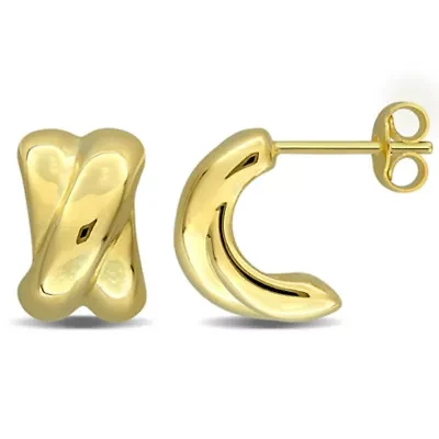 Puffed Crossover C-Hoop Earrings in 14K Yellow Gold