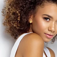 Puffed Crossover C-Hoop Earrings in 14K Yellow Gold