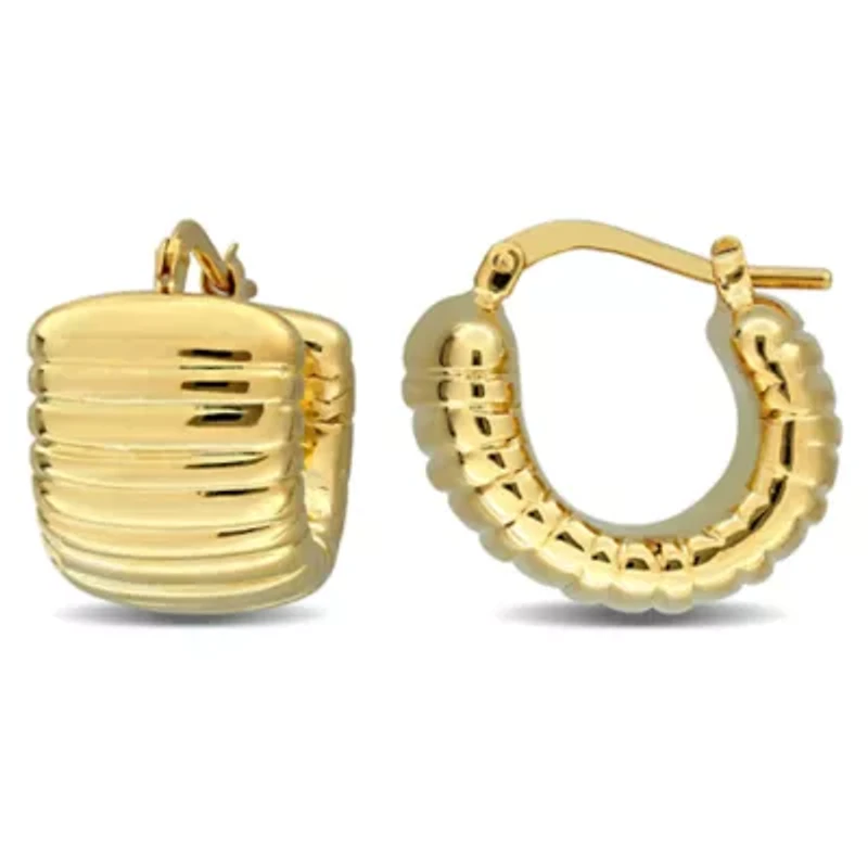 18mm Semi-Hoop Ribbed Earrings in 14K Yellow Gold