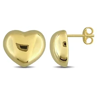 14mm Puff Heart-Design Earrings in 14K Yellow Gold