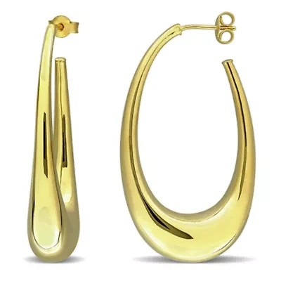 42mm Long Oval Drop Hoop Earrings in 14K Yellow Gold