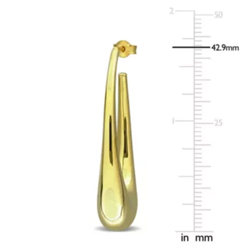42mm Long Oval Drop Hoop Earrings in 14K Yellow Gold