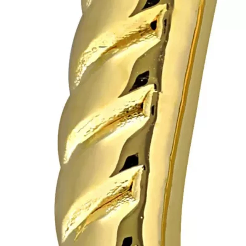 19mm Ribbed Oval Hoop Earrings in 14K Yellow Gold