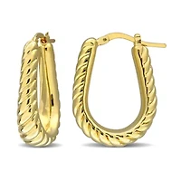 19mm Ribbed Oval Hoop Earrings in 14K Yellow Gold