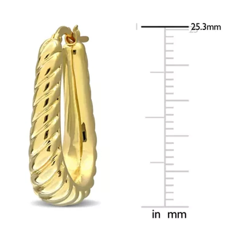 19mm Ribbed Oval Hoop Earrings in 14K Yellow Gold