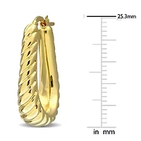 19mm Ribbed Oval Hoop Earrings in 14K Yellow Gold