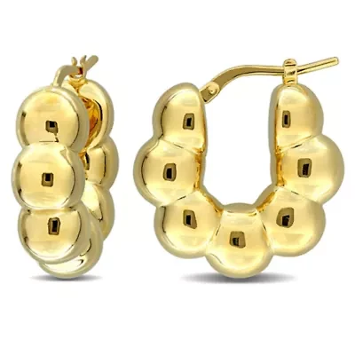 Puffed Beaded Hoop Earrings in 14K Yellow Gold