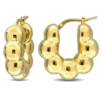 Puffed Beaded Hoop Earrings in 14K Yellow Gold