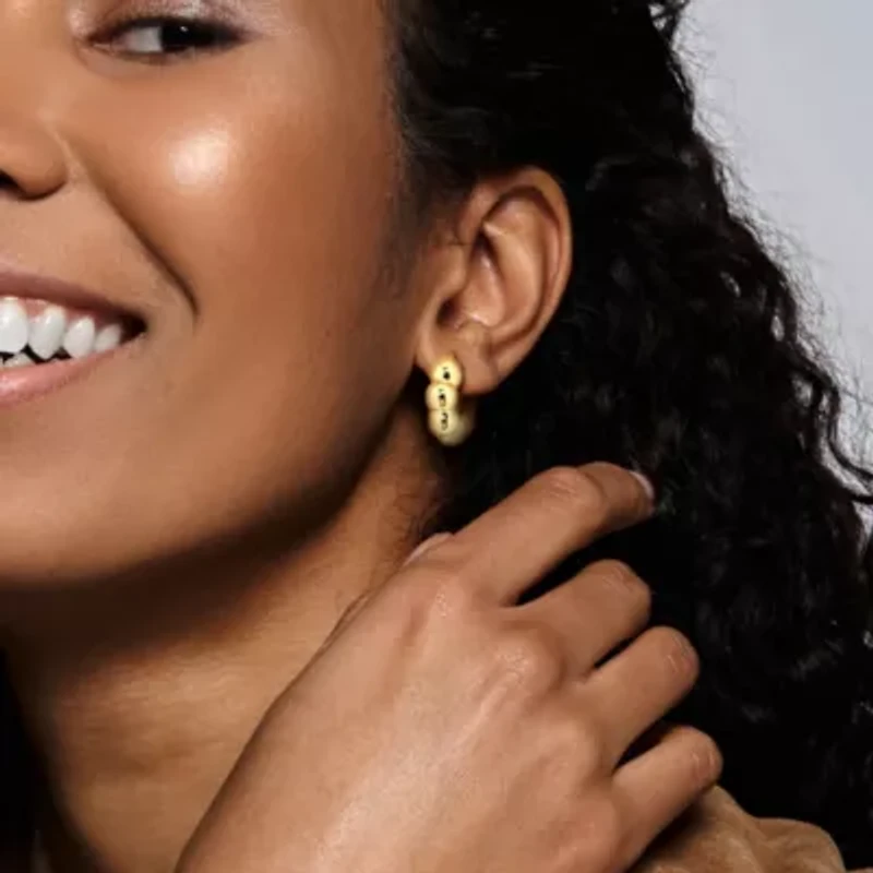 Puffed Beaded Hoop Earrings in 14K Yellow Gold
